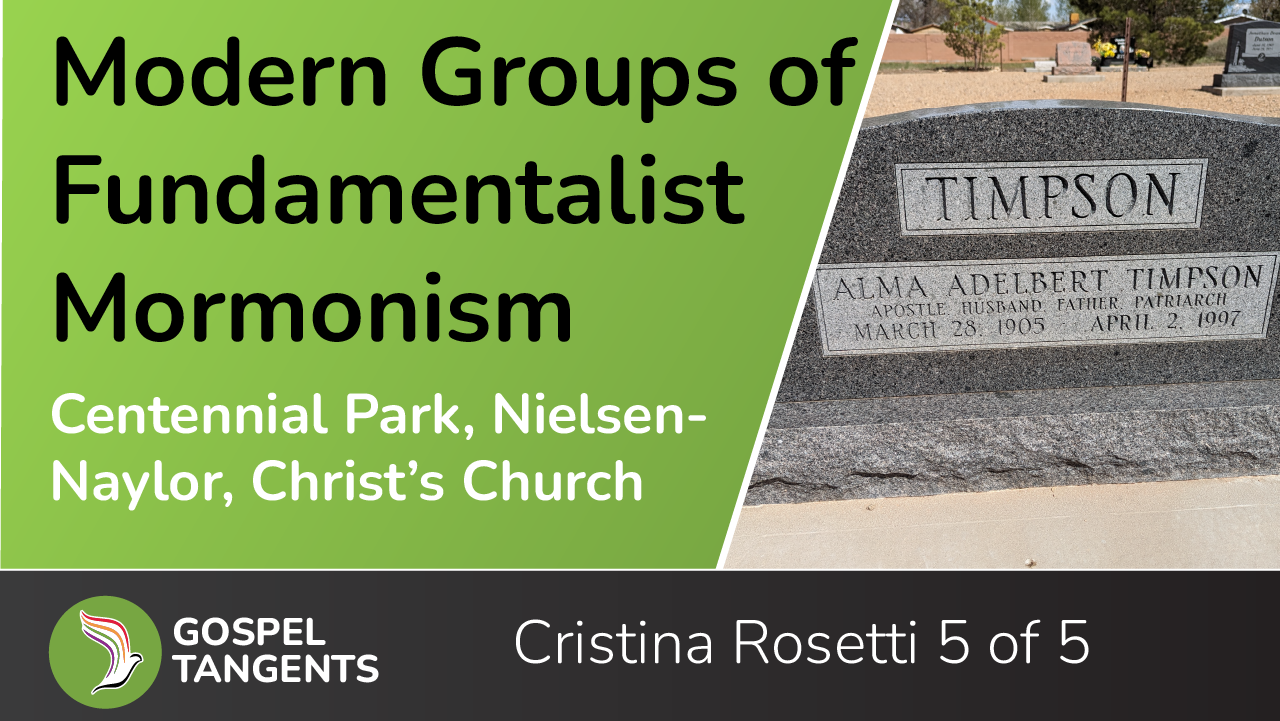 Cristina Rosetti discusses the newest Fundamentalist mormon groups and their views on race ban, and Word of Wisdom.