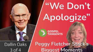 Mormon History Podcast Episodes - first vision controversy Peggy Fletcher Stack discusses 2 important moments in her career: "We don't apologize" by Dallin Oaks, and "What about women" in Russell M Nelson's press conference.