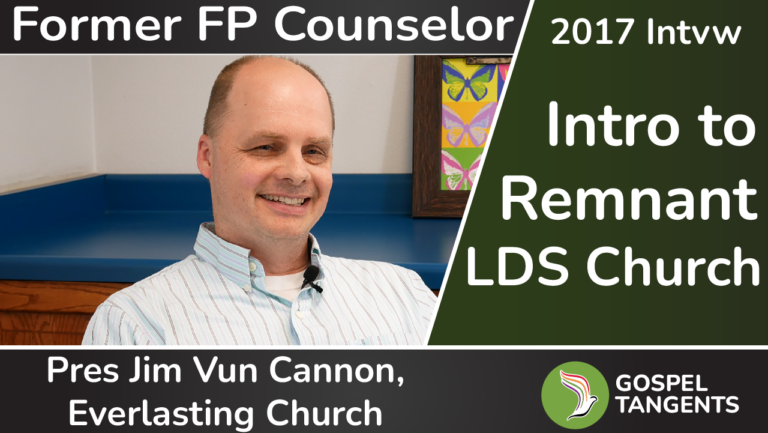 Jim Vun Cannon was a counselor in the First Presidency of the Remnant Church of Jesus Christ of Latter Day Saints during this 2017 interview. He has split and now leads the Everlasting Church of Jesus Christ in the Latter Day.